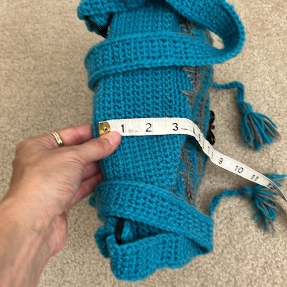 Crochet Backpack  Blue Gray Handmade Butterfly Accent Drawstring Bag Vintage‎ - Picture 8 of 8